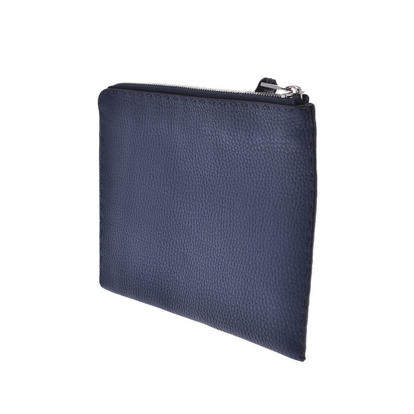 Fendi Flat Bag Blue Navy Pouch Calf Clutch - Picture 2 of 12